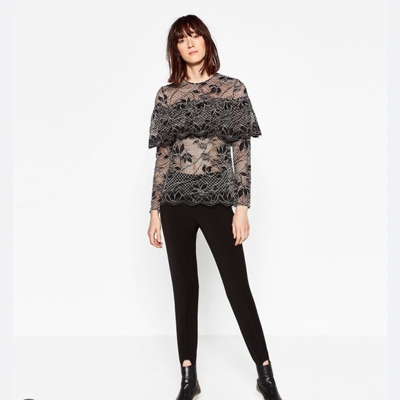 Zara women’s sheer lace black white blouse sz medium - Picture 3 of 8